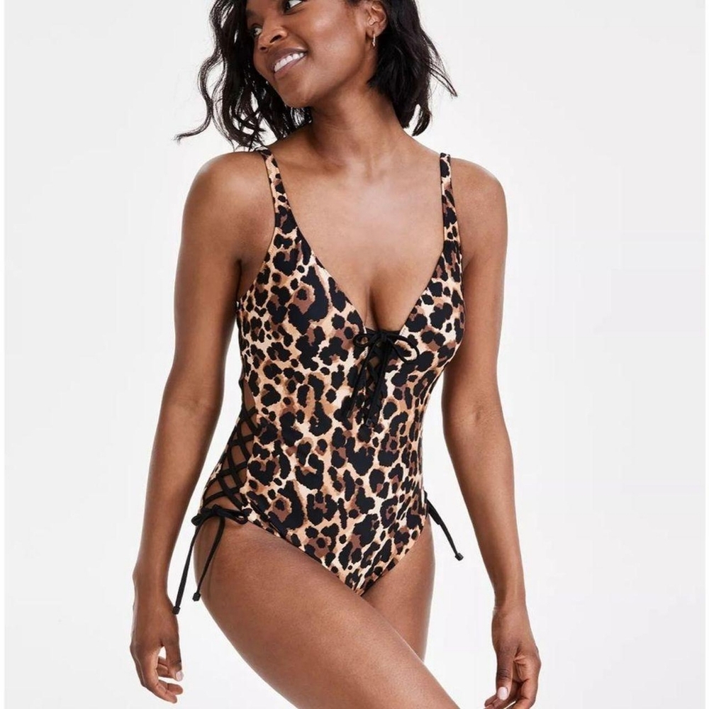 Bar III Women's Black and Brown Cheetah print Swimsuit-one-piece